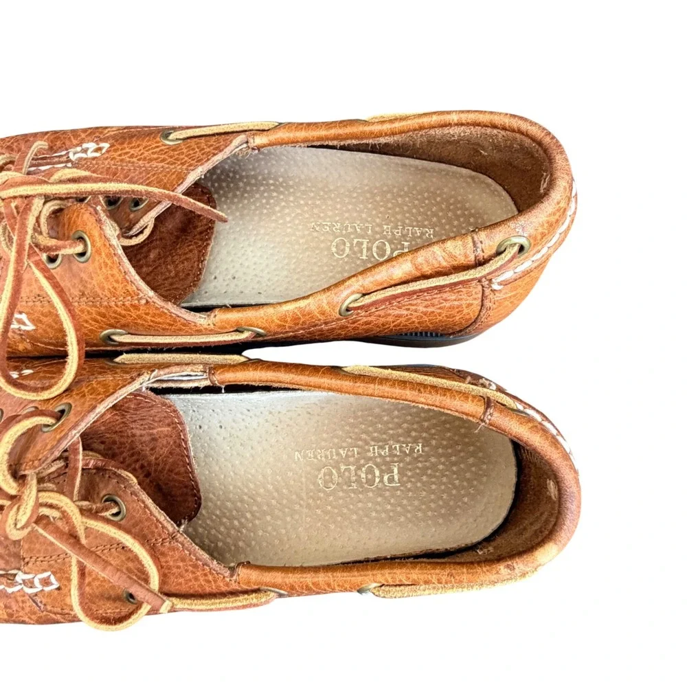 Polo Ralph Lauren Bienne Tan Pebbled Leather Boat Shoes Mens 11D Brown Loafers